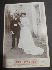 Photo ancienne mariage A. Delaunet Châtellerault format cabinet fin XIXème - Foto 1 di 2