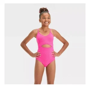 Girls Solid Sea Life One Piece Swimsuit - art Class - Pink, Size: 10/12 Large - Picture 1 of 11