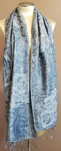 Collection Eighteen Scarf Shawl Wrap Gray Silver Metalic Floral Jacquard 21x72" - Picture 1 of 12