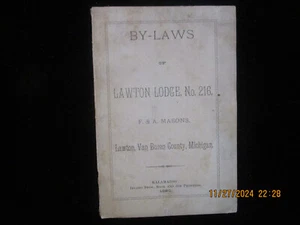 LAWTON MICHIGAN F.& A Masons LODGE No. 216 SATZUNGEN 1880 Freimaurer Geschichte Antik - Bild 1 von 11