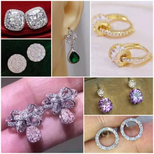 Fashion Women Wedding Drop Earring 925 Silver Filled,Gold Cubic Zircon Jewelry - Picture 1 of 30