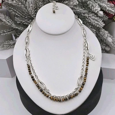 Collar Brighton Haute Spots Doble Cadena Plata Ojo de Tigre Cuentas 20"  Foto 1 de 4