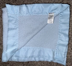 Vintage Baby Morgan Acryl Waffelmuster Mini Sicherheitsdecke Satinborte blau - Bild 1 von 4