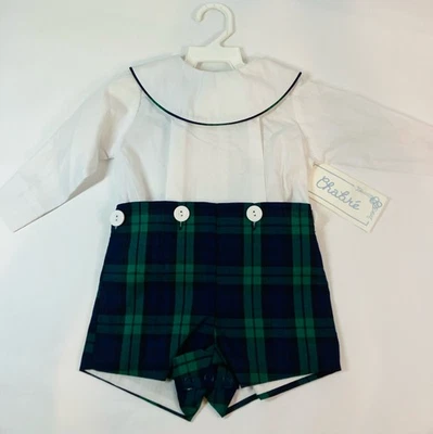 Maglione corto vintage Chabre ragazzo 12 M a quadri tartan vestito 2 pezzi made in USA - Immagine 1 di 4