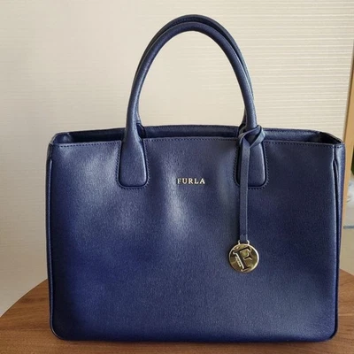 FURLA Navy Leather Tote Bag with Adjustable Strap US TAX Includ - Image 1 of 4