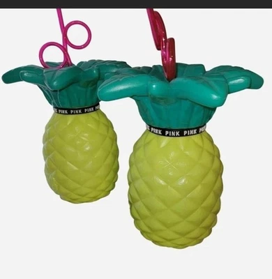 Victoria's Secret 粉色 A Colada 菠萝饮料杯 不倒翁马克杯 带草 全新 — 第 1/3 张图片