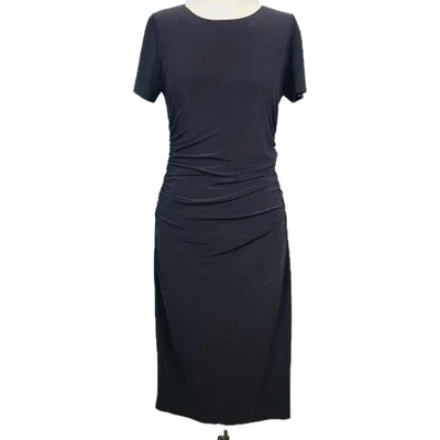 Vestido Norma Kamali M Negro Elástico Tejido Acanalado Bodycon Hasta la Rodilla Pullover Foto 1 de 4