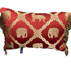 Ashford Court Elephant Safari Tapestry Throw Pillow 23x15 Red Gold Decor - Picture 1 of 4