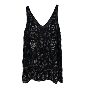 Women’s Free People Black Beaded Trapeze Dress Size Small S Open Back Lined - Picture 1 of 10