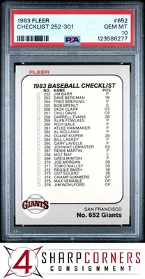 Lista de verificación de béisbol Fleer #652 1983 252-301 PSA 10 Foto 1 de 2