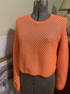 Zara neonoranger Netz Cropped Pullover Gr. Small leichter Langarm - Bild 1 von 12