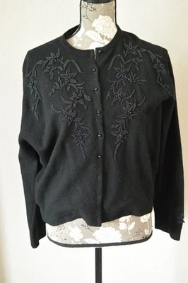 Cárdigan de Colección con Cuentas NEGRO Forrado con Cuentas Lana de Cordero Angora Para Mujer LG 44" Foto 1 de 4