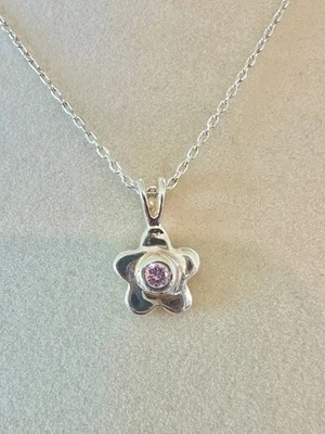 "Collar colgante vintage de plata de ley 925 con flor de turmalina rosa 14"" octubre" Foto 1 de 4