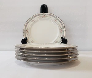 Noritake Bread Plates 7 Inch Rothschild Pink Floral Blue Band White Enamel Set 6 - Picture 1 of 11