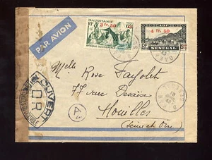 FRENCH SENEGAL 1945 CENSOR COVER +MAURITANIA DAKAR..Surcharges and A4 Circled - Picture 1 of 1