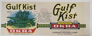 ADVERTISING Label Can Gulf Kist Dorgan Biloxi Mississi White Velvet Okra 1lb 3oz - Picture 1 of 1
