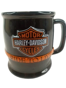 Harley Davidson Motorcycles Coffee Cup Orange Embossed RARE Ride To Live Mug! - Picture 1 of 8