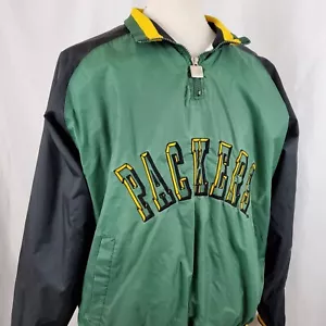 Giacca pullover Green Bay Packers vintage linea gesso foderata con zip 1/4, ricamata - Foto 1 di 11