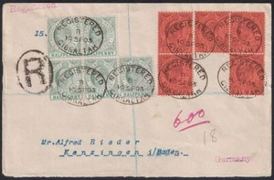 Gibraltar 1903 KEVII ½d x5 1d x5 Used on Registered Cover to Germany SG46 SG47 - Picture 1 of 2
