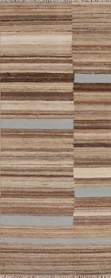 Striped Reversible Kilim 7 ft. Runner Rug 2x7 Flat-woven Wool Carpet - Image 1 of 4