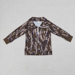 Camisa de manga larga con cremallera camuflada de fondo de caza de pato unisex para niños pequeños - Imagen 1 de 8