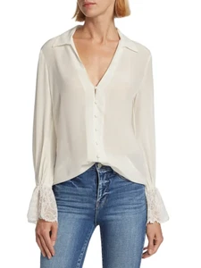 $425 L'Agence Ivory Shyla Lace Cuff Blouse Size Medium - Picture 1 of 8