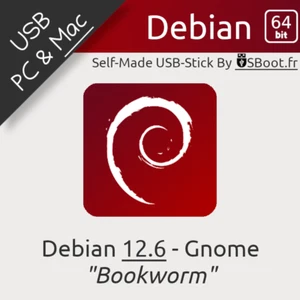 CLÉ USB BOOTABLE LINUX DEBIAN 12.6 BOOKWORM GNOME 64BIT DRIVE LIVE & INSTALL - Photo 1/10