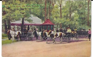 Pony Carts, Belle Isle Park, Detroit, Mich. 1910 used card, waiting for riders - Picture 1 of 2