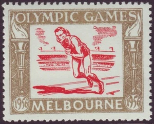 1956 OLYMPIC GAMES LABEL "MEN'S RUNNING" (RED) MINT UNHINGED (A10476) - Bild 1 von 1