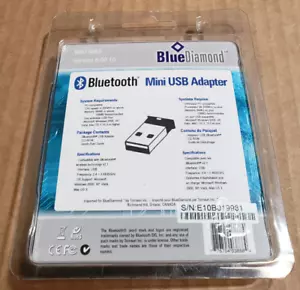 Bluetooth Mini USB Adapter Blue Diamond Class 2 Spec v 2.1 USB v1. 1/2.0 - Picture 1 of 2