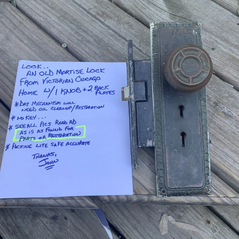 Antique Interior Mortise Lock Door Hardware knob 2 keyholes w 2 backplate no key Cover