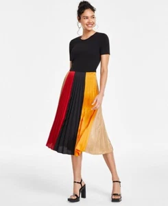 KARL LAGERFELD PARIS abito donna midi plissettato colorblock nero multi 12 - Foto 1 di 14