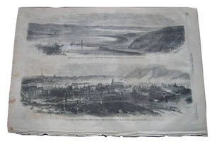 1866 QUEBEC CANADA CITY HARBOR MONTMORENCY RIVER GREAT FIRE RUINS ENGRAVED PRINT - Picture 1 of 3