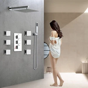 Chrome 8" Thermostatic Shower Faucet Luxury Spa Massage System W/Hand Spray - Picture 1 of 7