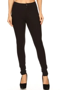 Yelete Lady's Mid Rise Ponte Knit Skinny Pants Black Small medium Large Jeggings - Picture 1 of 3
