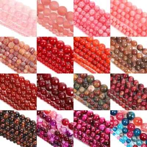 Natural Red Stone Beads Tiger Eye Pink Agate Quartz Jade Loose Spacer Beads - Picture 1 of 42