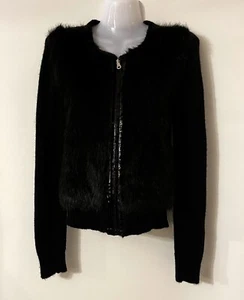 Alannah Hill He’s NEVER Here Cardi 8 Black Fur Trim Zip Up Cashmere Wool Blend - Picture 1 of 20