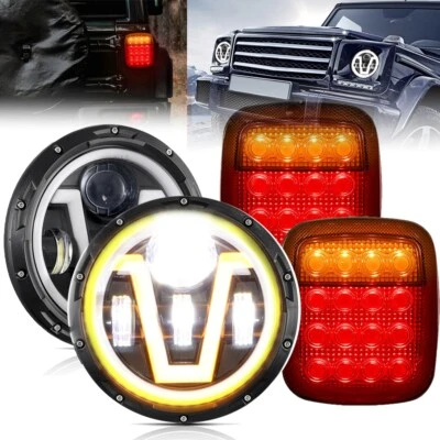 7" LED Headlight Hi/Lo Angle Eyes w/ LED Tail Lights for Jeep Wrangler JK TJ LJ - Image 1 of 4