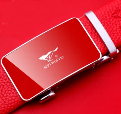 Septwolves Hombres Mujeres Cinturón Cuero Vaca Bloqueo Automático Hebilla Rojo 793137982 Foto 1 de 4