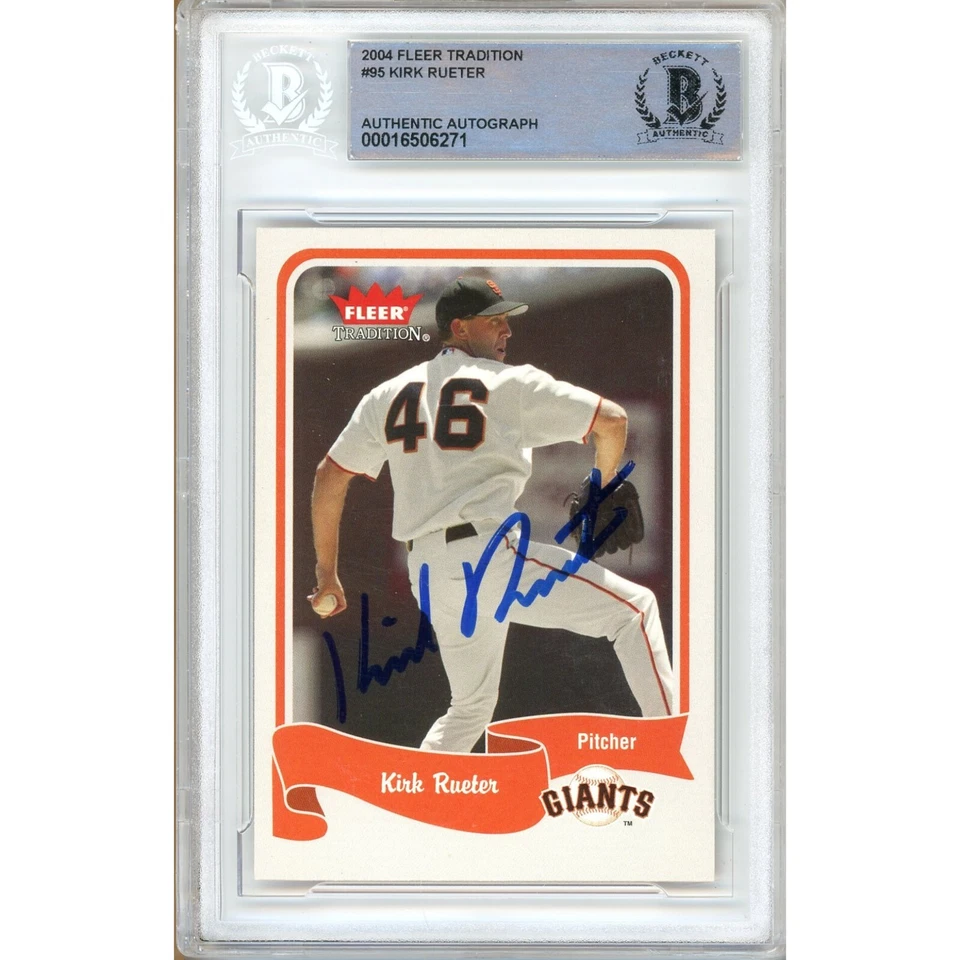Kirk Rueter Signed 2004 Fleer Tradition #95 Card AUTO Beckett Slabbed SF Giants - Image 1 of 4