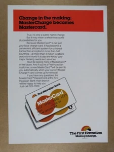 1980 primer anuncio impreso vintage de banco hawaiano MasterCard - Imagen 1 de 1