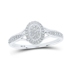 10K White Gold Womens Round Diamond Oval Ring 1/10 Cttw - Picture 1 of 2