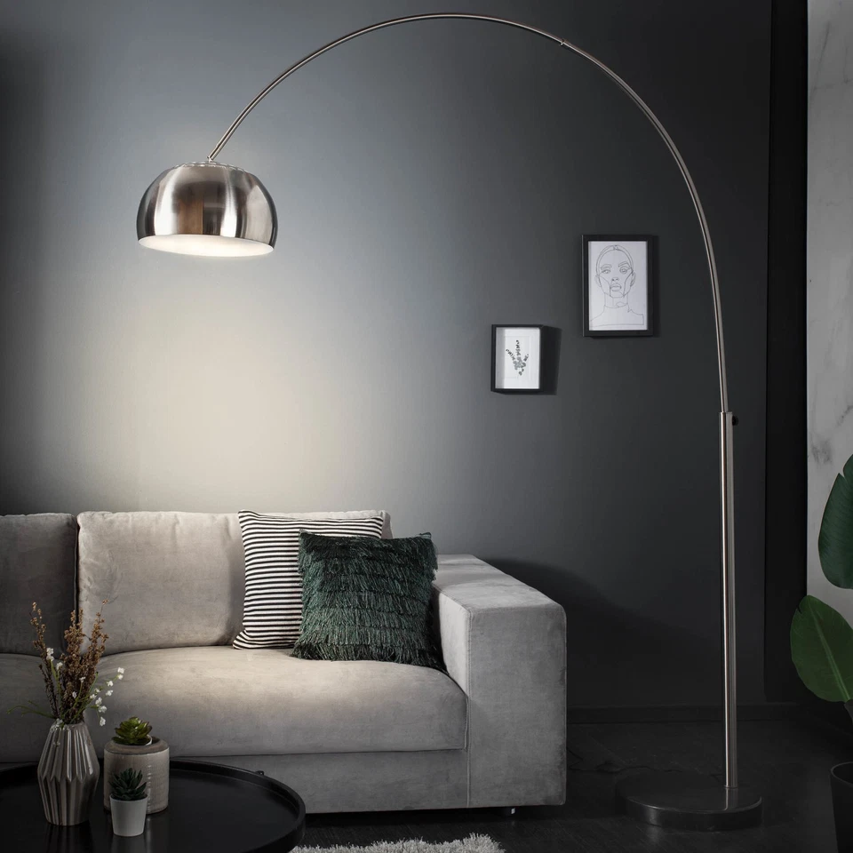 Ausziehbare Bogenlampe LOUNGE DEAL 170-210cm chrom gebürstet Marmorfuß Stehlampe - Bild 1 von 4