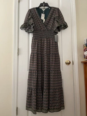 NWT Max Studio Floral Print Maxi /Midi Dress In Dark Green Combo Sz M Msrp $198 - Image 1 of 4