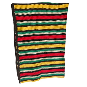 Vintage Hand Crocheted Granny Blanket Stripes Knit Crochet 116 x 148 cm Retro - Picture 1 of 6