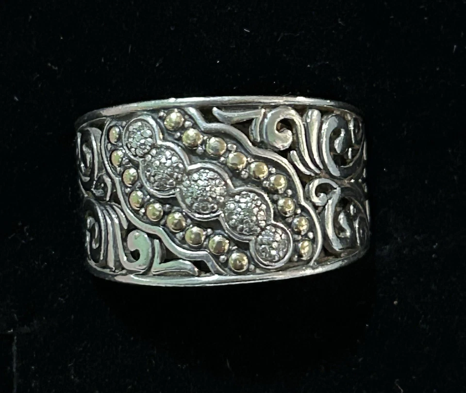 Anillo de diamantes de plata de ley 925 y oro amarillo de 18 quilates firmado por EFFY 0,10 TCW talla 8,5. Foto 1 de 4