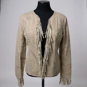 Women’s Western Xoxo Y2K Tan Fringe Suede Leather Coat Size Large - Picture 1 of 8