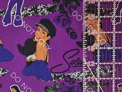 Tela tejida 100 % algodón personalizada Selena púrpura cantante artista por 1/4 yarda 9x56 Foto 1 de 2