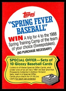SPECIAL OFFER 1987 TOPPS INSERT SPRING FEVER BASEBALL - Picture 1 of 2