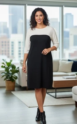 Vntg Elisabeth LIZ CLAIBORNE 30% Wool Knit  Color Block Sweater Sheath DRESS 2X - Image 1 of 4